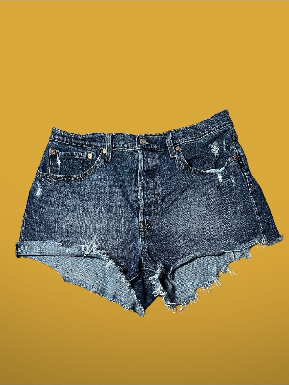 Levi's Dark Blue Distressed Cutoff Denim Shorts